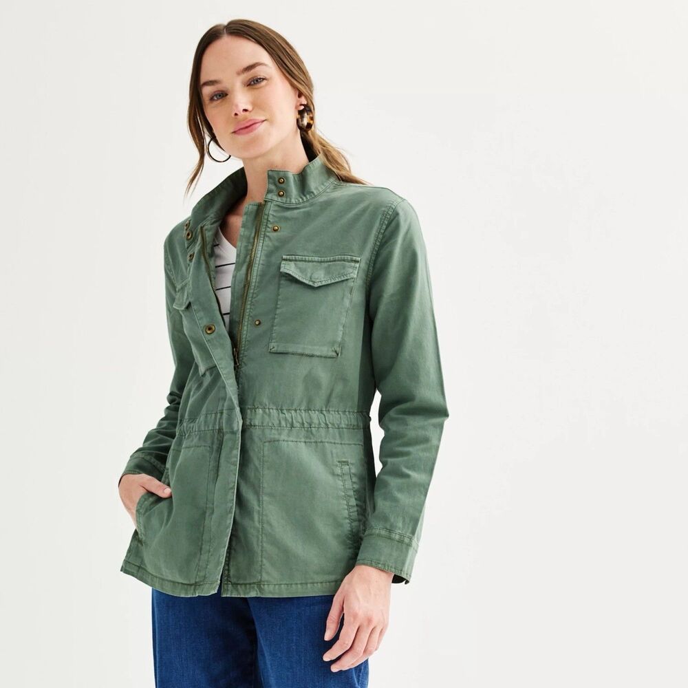 Women's Sonoma Goods For Life Jacket Size M Green Patch Pocket Utility NWT